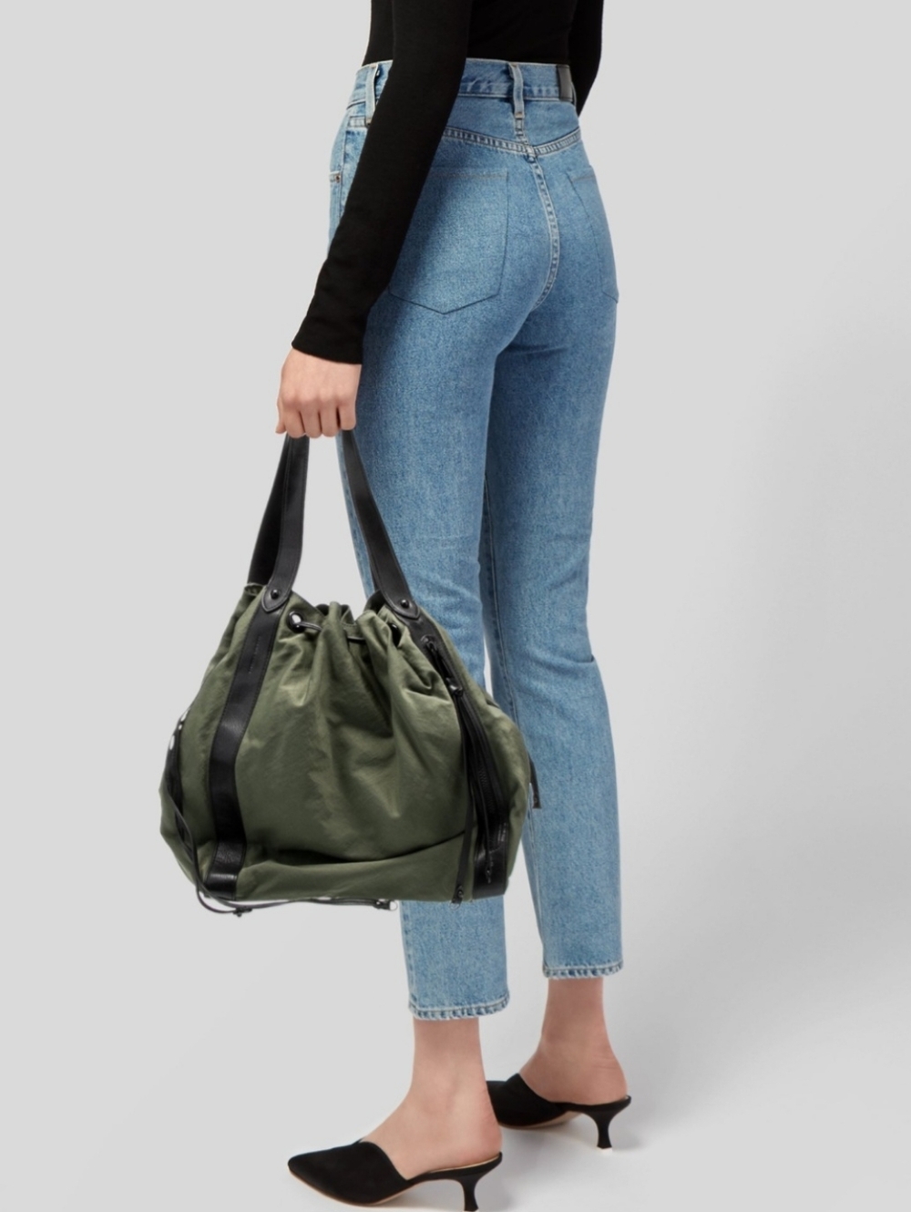 Rebecca Minkoff Olive & Black with Black Drawstring Hobo Tote  ( NEW WITH TAG)
